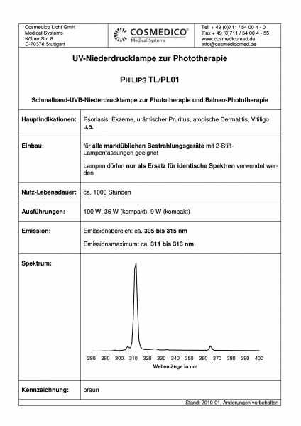 Philips TL01 100W - 311nm